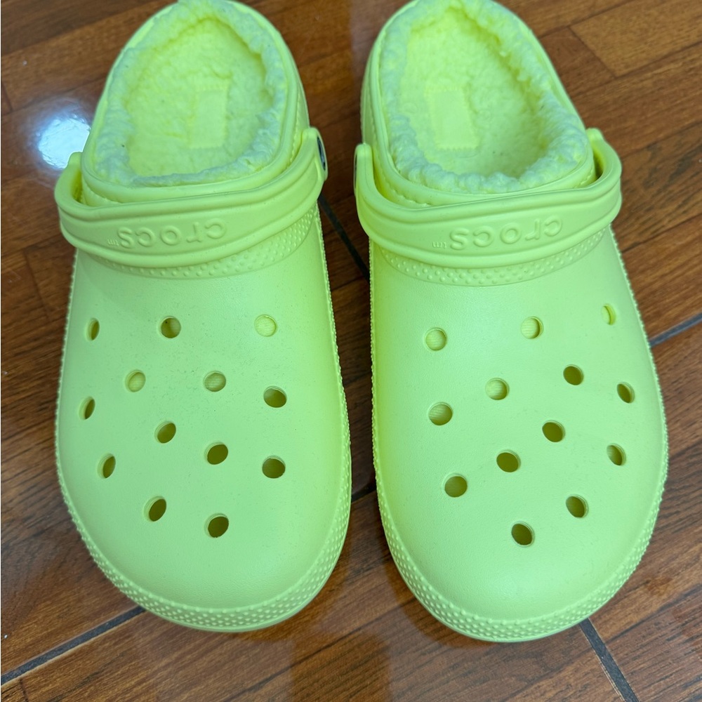 crocs Lime Green faux fur lined